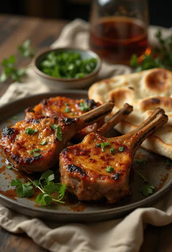 Tandoori jagnjetina, postrežena z naan kruhom in solato