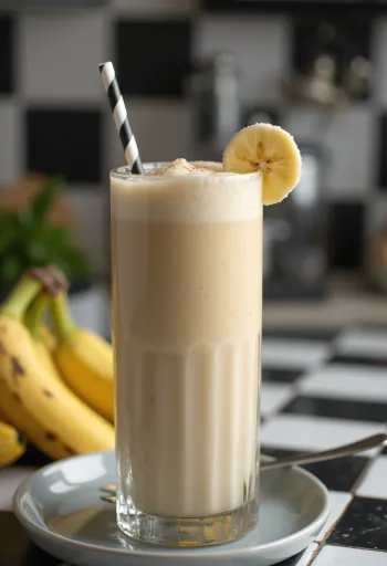 Bananin mlečni napitek postrežen v kozarcu