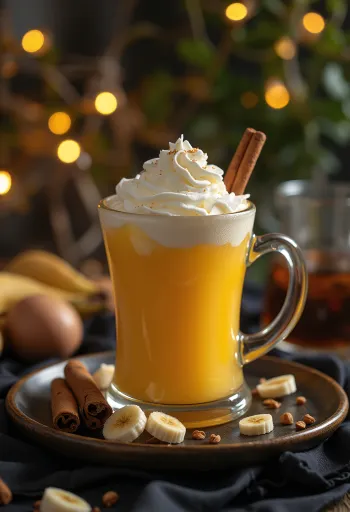 Bananin-mangov cider postrežen v kozarcu