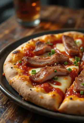 Kitajska pizza s svinjino Char Siu, postrežena