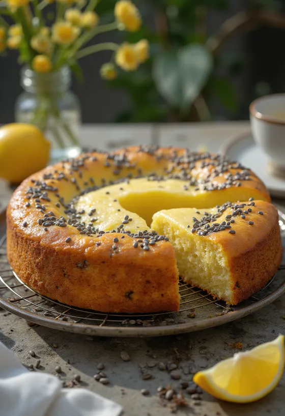 Limonina torta z makom narezana