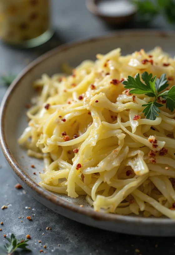 Pikantno kislo zelje (sauerkraut) postreženo