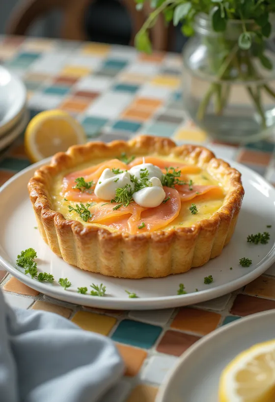 Quiche au Saumon postrežen