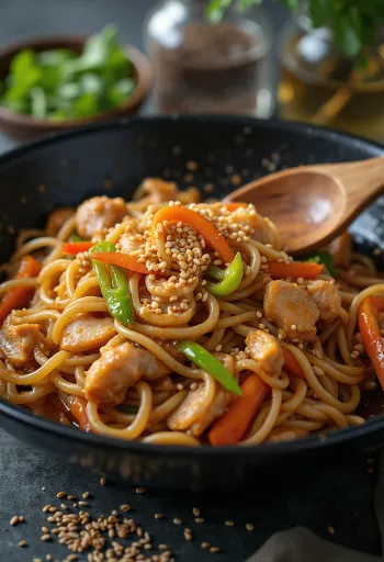 Ramen Stir Fry postrežen s piščancem in zelenjavo