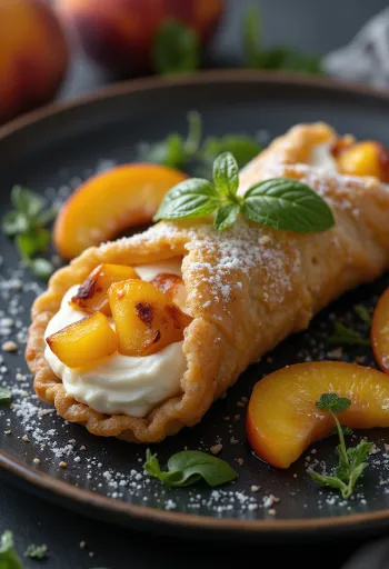 Cannoli s pečenimi breskvami postreženi