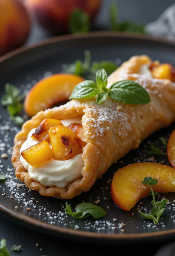 Cannoli s pečenimi breskvami postreženi