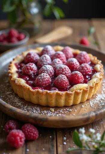 Veganski Bakewell tart, z mandljevim nadevom in malinovo marmelado