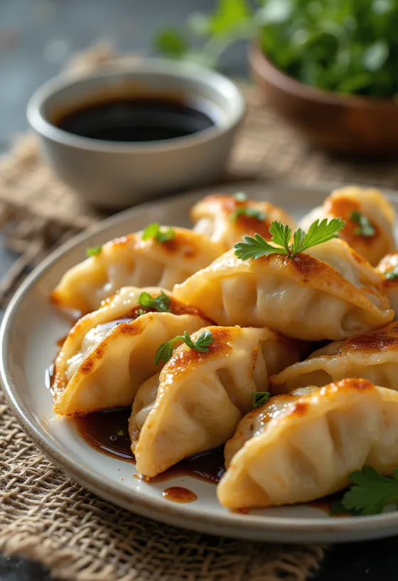 Gyoza, postrežena s sojino omako