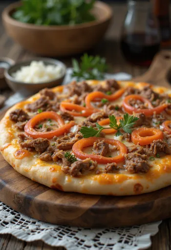 Pizza v kazaškem slogu z govedino ali konjskim mesom