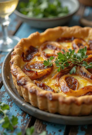 Quiche aux Oignons postrežen