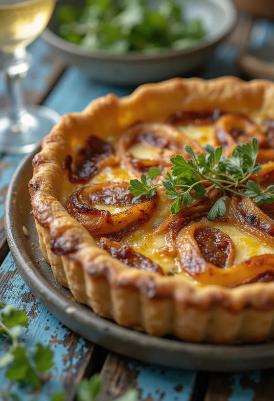 Quiche aux Oignons postrežen