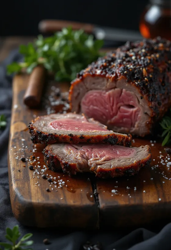 BBQ goveja prsa postrežena natrgana na vlakna in s pečenim krompirjem
