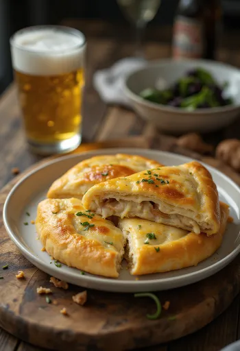 Zlato rjavo pečen piščančji calzone z gorčico