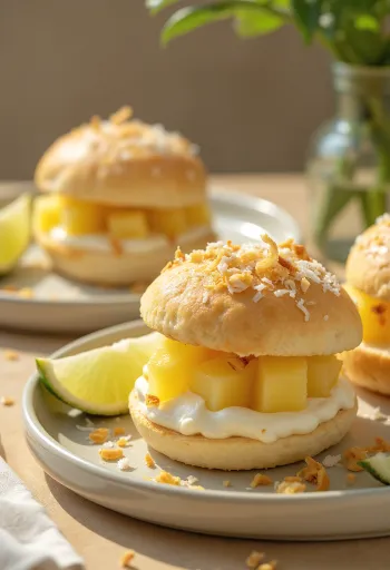 Ananasov in kokosov bao bun, postrežen na krožniku