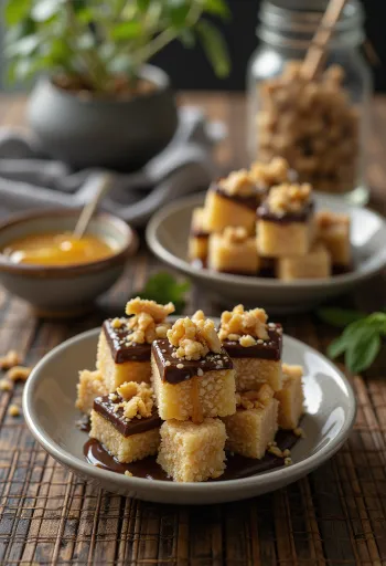 Halva s čokolado, obogatena z orehi, sveže postrežena
