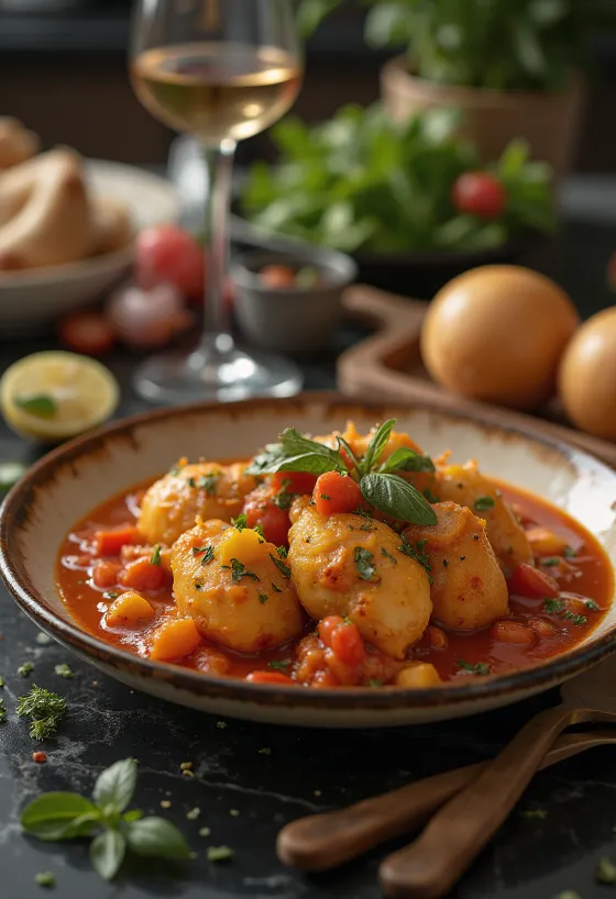 Cacciatore s krompirjem, sveže postrežen