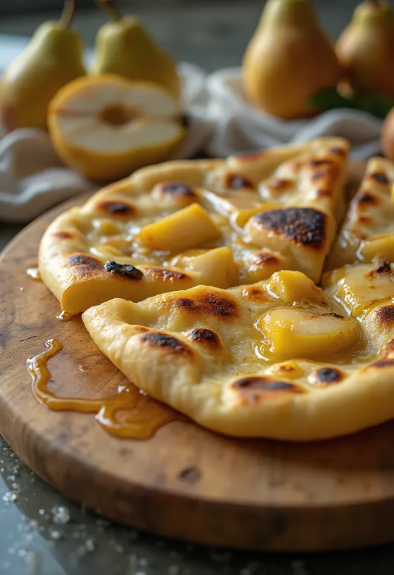 Hruškov naan kruh, postrežen