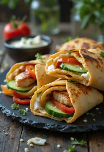 Mini wrap prigrizki, polnjeni s piščancem in zelenjavo