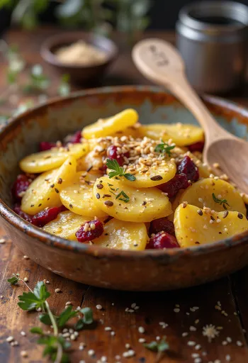 Veganski krompirjev narastek z rdečo peso