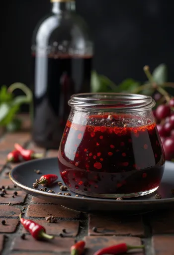 Mešanica BBQ marinade z rdečim vinom in čilijem v skledi