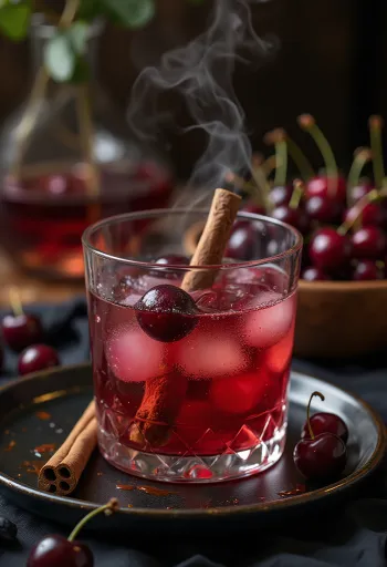 Temno rdeč češnjev cider v kozarcu