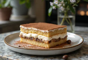 Tiramisu torta brez sladkorja v elegantni postrežbi