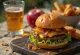 Burger z jabolki in slanino postrežen
