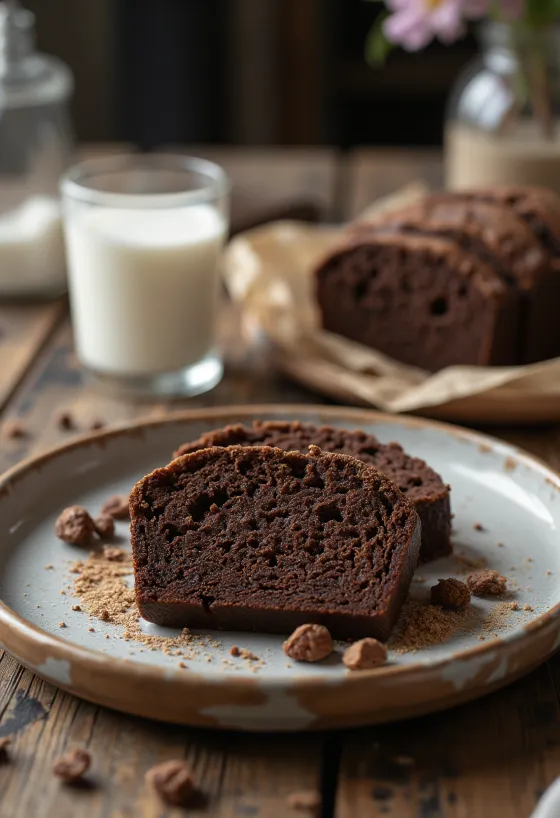 Broa de fubá com chocolate, kos peciva iz koruznega zdroba s čokolado na krožniku