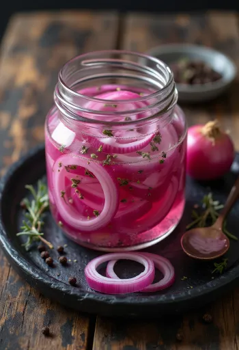 Vložena rdeča čebula postrežena