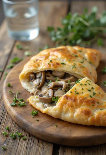 Sveže pečen calzone s pehtranom in gobami