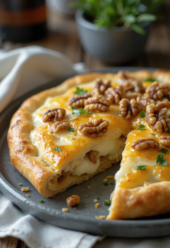 Zlato rjavo pečen calzone z orehi in gorgonzolo