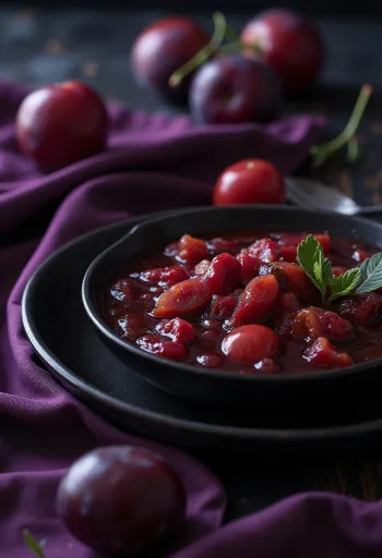 Cimetova paradižnikova omaka s slivami postrežena