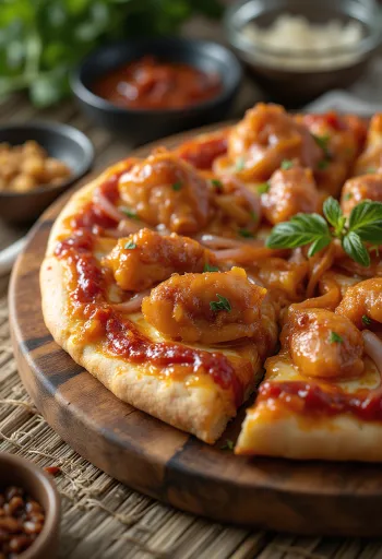 Pizza Barbecue chicken s pečenim piščancem in rdečo čebulo