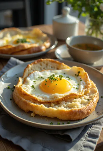 Bolo do caco z jajcem, postrežen s svežim peteršiljem in česnom
