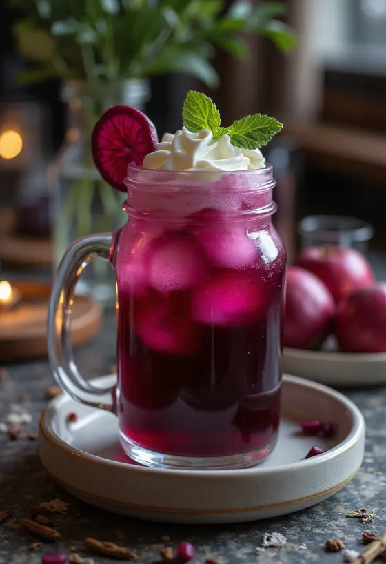 Cider s peso in jabolki postrežen v kozarcu