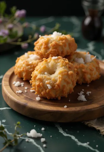 Thekua s sladkorjem, piškoti z nastrganim kokosom in skuto, hrustljave teksture