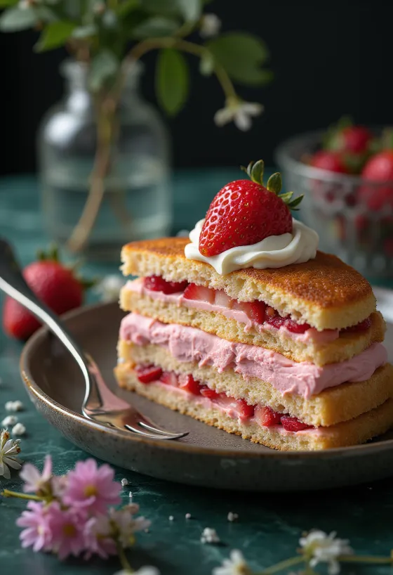 Torta polnjena z jagodno kremo okrašena s svežimi jagodami