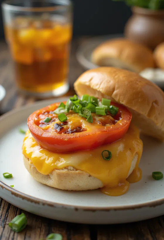 Postrežen bao bun z dimljenim sirom in paradižnikom