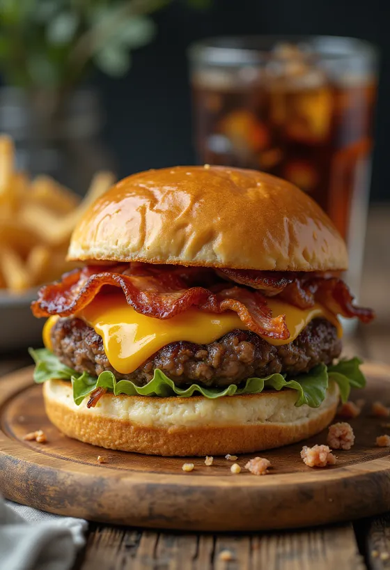 Burger s slanino postrežen