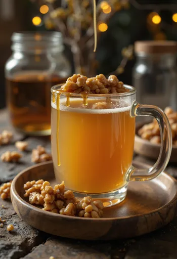 Orehovo-karamelni cider postrežen v kozarcu