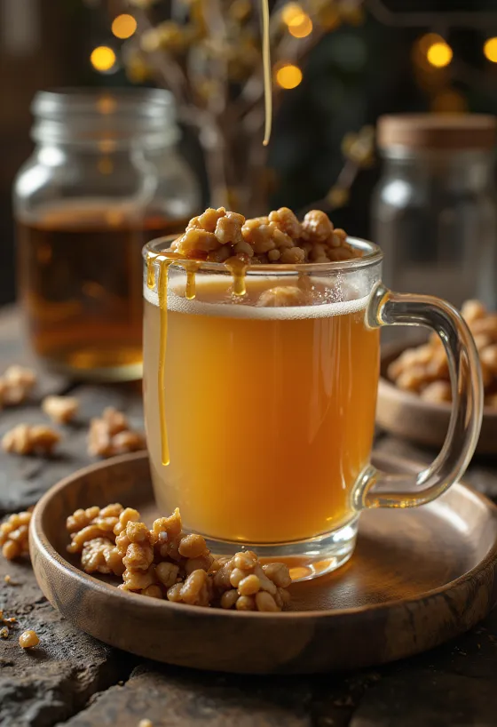 Orehovo-karamelni cider postrežen v kozarcu