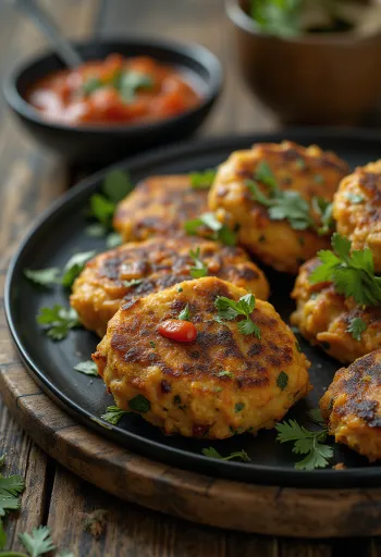 Sveže pripravljena Masala Vada, s hrustljavimi in začinjenimi lečinim kroglicami