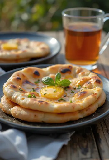 Cimetov naan z medom kruh postrežen