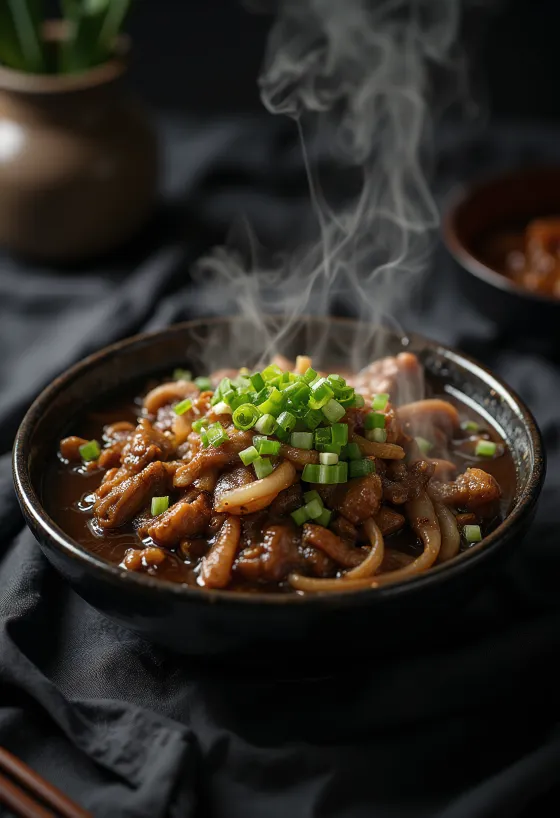 Goveji Bulgogi s Sojino Omako, korejska jed, postrežena