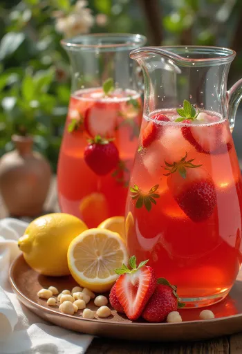 Sveža jagodna limonada v vrču z ledom in meto
