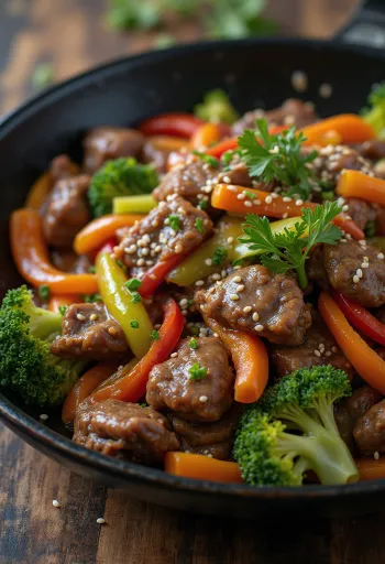 Goveji Bulgogi z Zelenjavo, korejska jed, postrežena