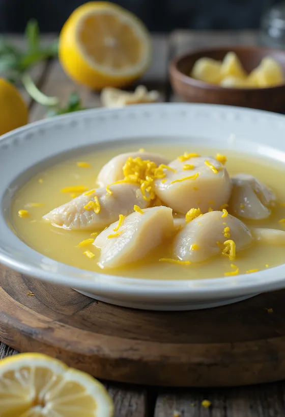 Psarosoupa osvežena z limoninim sokom, bogata ribja juha postrežena s svežim olivnim oljem in limoninim sokom
