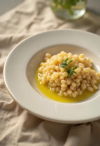 Kaša z oljčnim oljem, postrežena v preprosti posodi, okusna kaša je dobro vidna