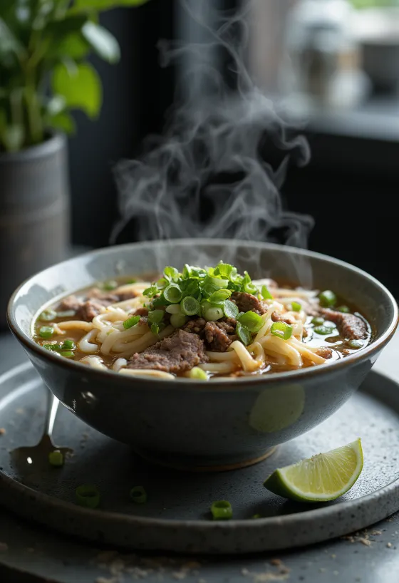Goveja juha phở, postrežena
