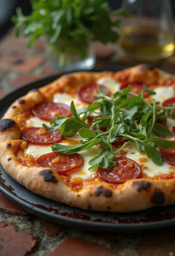 Diavola pizza z rukolo in začinjeno salamo
